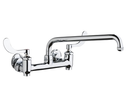 Chicago Faucets 640-L12E1-317YAB Hot and Cold Water Sink Faucet with Integral Supply Stops, 8" Body, Adjustable Arms, 12" L-Type Spout, Full Flow Quixtop Outlet, 4" Wristblade Handle Questions & Answers