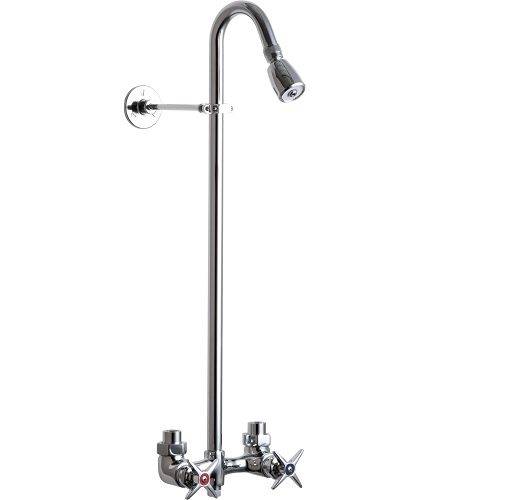 Chicago Faucets 752-CP Exposed Two Handle Shower Fitting with Shower Head, 2.5 GPM Max. Flow Rate at 80 PSI Shower Head with Ball Joint, 3" Cross Handle, Dual Supply, Slow Compression Operating Cartridge, Chrome Plate Finish Questions & Answers